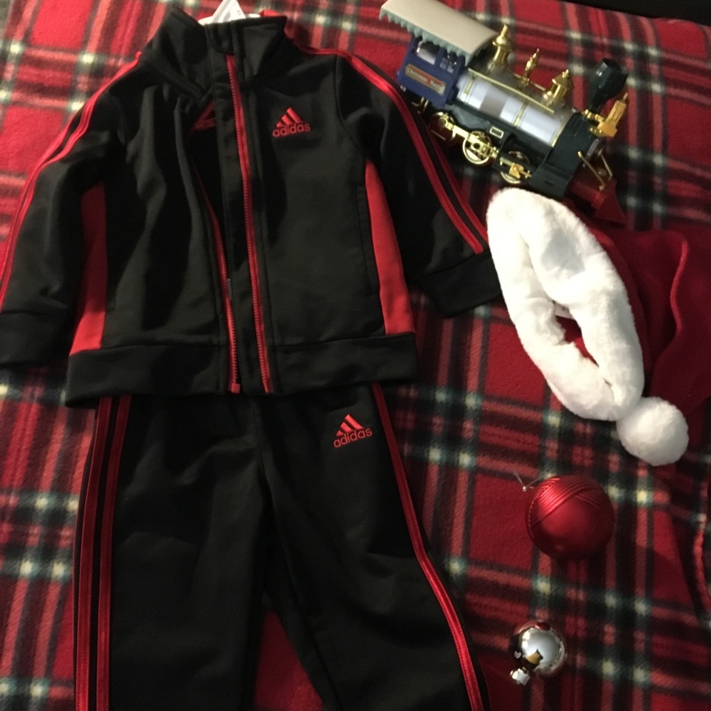 Baby Boy Black and Red Adidas Track Suit